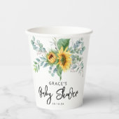 Gobelets En Papier Baby shower vert de tournesol russe Eucalyptus (Recto)