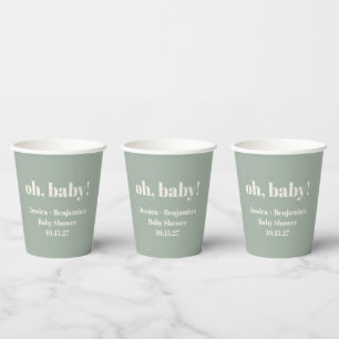 Gobelets En Papier Baby shower vert moderne de taille mignonne Nom pe