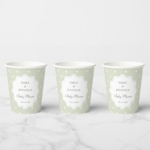 Gobelets En Papier Baby-Shower Vert Sauge Clair et Points Blancs