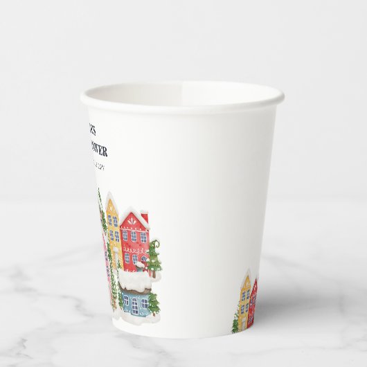 Gobelets En Papier Baby shower Village enneigé hivernal (Gauche)