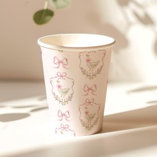 Gobelets En Papier Baby shower Vintage de la crête de la poule rose d