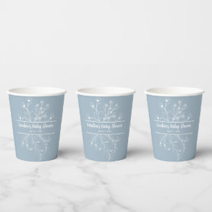 Gobelets En Papier Baby Shower Vintage Fleurs Bleues