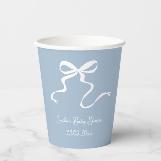 Gobelets En Papier Baby shower Whimsy Dusty Blue Bow (Recto)