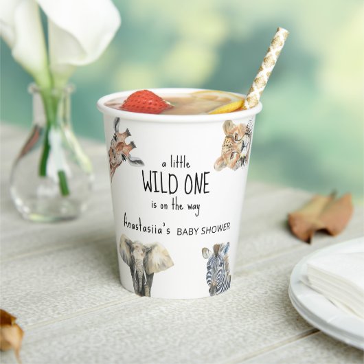 Gobelets En Papier Baby shower Wild One Safari Animaux (Insitu)
