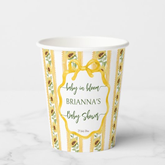 Gobelets En Papier Baby tournesol dans le baby shower en fleurs monog (Verso)