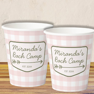 Gobelets En Papier Bach Camp d'été Badge Pink Bachelorette Camping