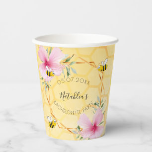 Gobelets En Papier Bachelorette fête abeilles rose fleurs nid d'abeil