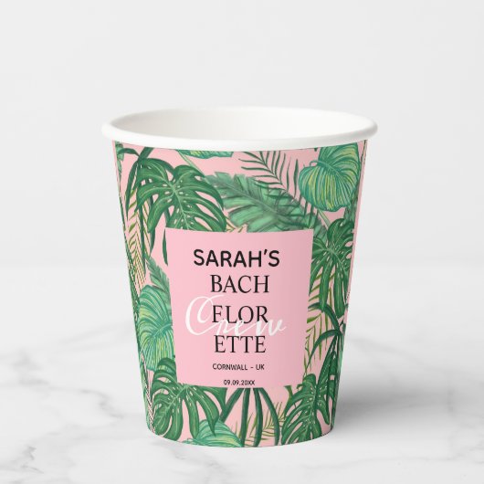 Gobelets En Papier Bachelorette moderne Tropical Palm rose (Recto)