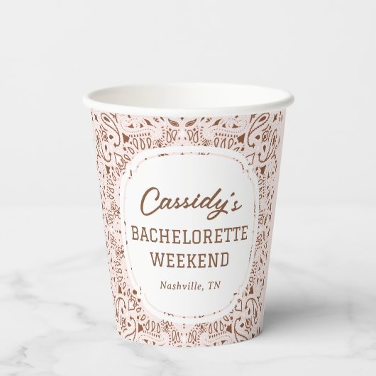 Gobelets En Papier Bachelorette occidentale rose et Brown (Verso)