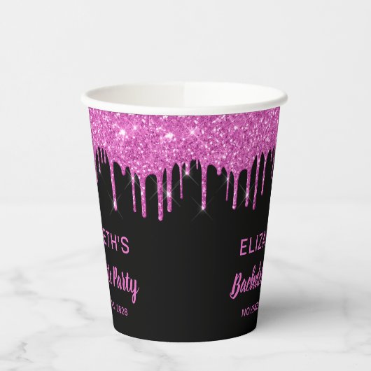 Gobelets En Papier Bachelorette Parties scintillant rose noir (Gauche)