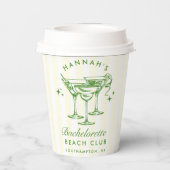 Gobelets En Papier Bachelorette Retro Cocktail Grandes Vert & Jaune (Verso)