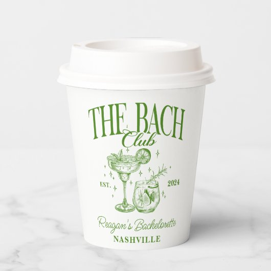 Gobelets En Papier Bachelorette Retro Cocktail Vert Personnalisé (Verso)