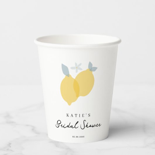 Gobelets En Papier Baignoire de mariage Citron Citrus Pastel Moderne (Verso)