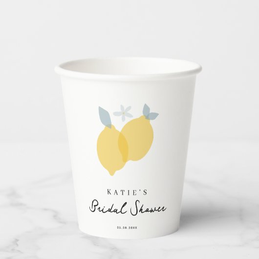 Gobelets En Papier Baignoire de mariage Citron Citrus Pastel Moderne (Recto)