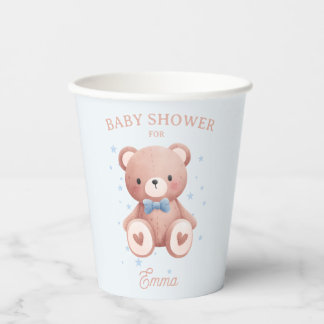 Gobelets En Papier Bain de bébé garçon Ourson - Étoiles Bleu Clair