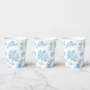 Gobelets En Papier Bain de bébé Toile de Jouy française bleu et blanc