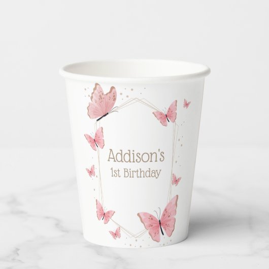 Gobelets En Papier Baisers à papillon et voeux d'anniversaire (Verso)