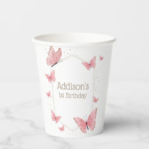 Gobelets En Papier Baisers à papillon et voeux d'anniversaire