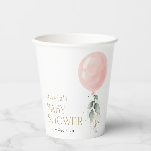 Gobelets En Papier Balcon rose, Eucalyptus, Verdure, Baby shower (Recto)