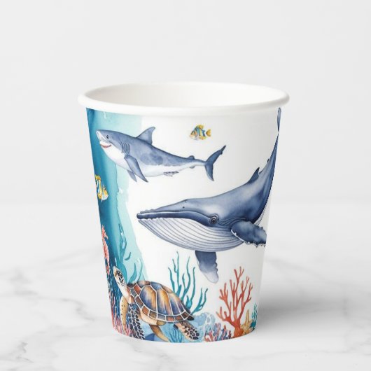 Gobelets En Papier baleine à baleine requin poisson anniversaire (Recto)