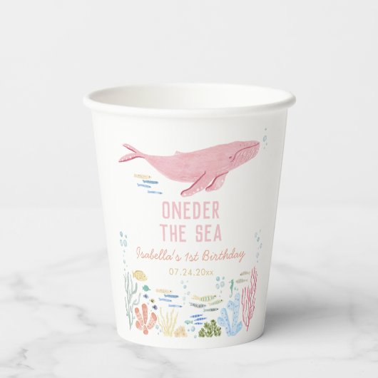 Gobelets En Papier Baleine À L'Oneder Les Enfants 1er Anniversaire (Verso)