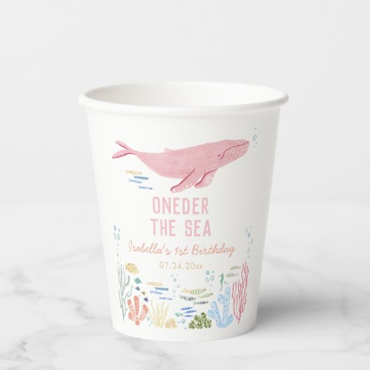 Gobelets En Papier Baleine À L'Oneder Les Enfants 1er Anniversaire (Recto)