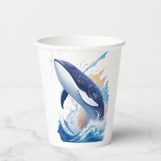 Gobelets En Papier baleine majestueuse en style peinture. (Recto)