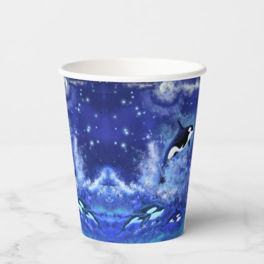 Gobelets En Papier Baleines tueuses sur tasses à papier Pleine lune - (Verso)