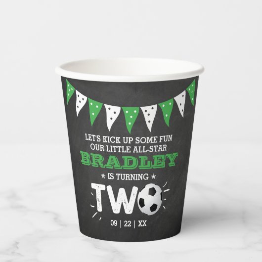 Gobelets En Papier Balle de soccer étoile 2e anniversaire (Recto)