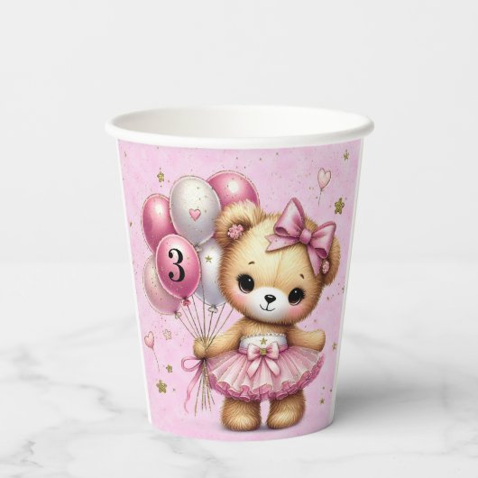Gobelets En Papier Ballerina rose ours Parties scintillant ballon fêt (Verso)