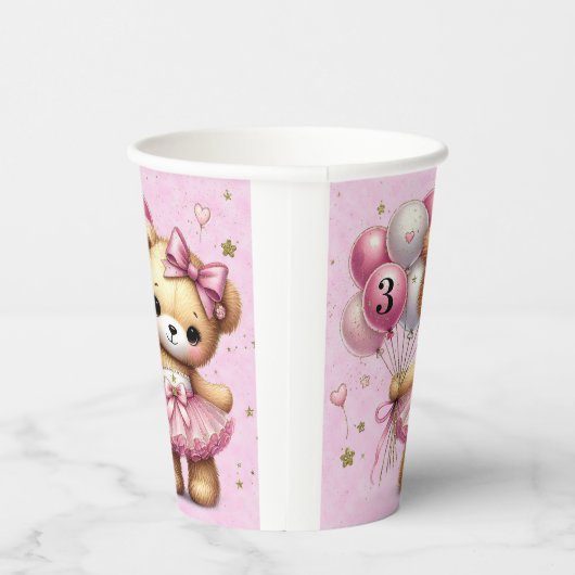 Gobelets En Papier Ballerina rose ours Parties scintillant ballon fêt (Droite)