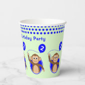 Gobelets En Papier Ballon bleu singe de 2e anniversaire (Verso)