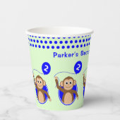 Gobelets En Papier Ballon bleu singe de 2e anniversaire (Recto)