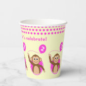 Gobelets En Papier Ballon rose singe de 2e anniversaire (Verso)