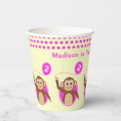 Gobelets En Papier Ballon rose singe de 2e anniversaire (Recto)