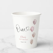 Gobelets En Papier Ballons Blush fille premier anniversaire (Recto)