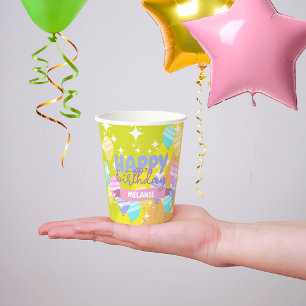 Gobelets En Papier Ballons de dessin coloré étincelle un joyeux anniv