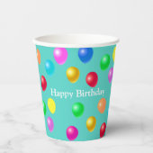 Gobelets En Papier Ballons de fête multicolores sur Turquoise (Recto)