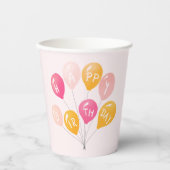 Gobelets En Papier Ballons de fête rose jaune enfant Joyeux anniversa (Recto)