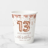Gobelets En Papier Ballons d'or rose 13e fête d'anniversaire (Verso)
