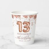 Gobelets En Papier Ballons d'or rose 13e fête d'anniversaire (Recto)
