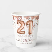 Gobelets En Papier Ballons d'or rose 21e fête d'anniversaire (Recto)
