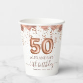 Gobelets En Papier Ballons d'or rose 50e fête d'anniversaire (Verso)