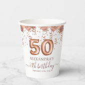 Gobelets En Papier Ballons d'or rose 50e fête d'anniversaire (Recto)