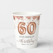 Gobelets En Papier Ballons d'or rose 60e fête d'anniversaire (Verso)
