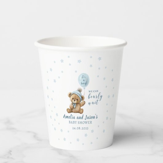 Gobelets En Papier Ballons d'ours bleu garçon baby shower coupe en pa (Recto)