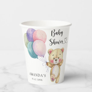 Gobelets En Papier Ballons en forme d'ours en peluche - Baby Shower