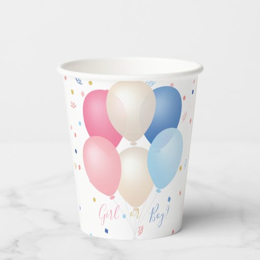 Gobelets En Papier Ballons et Confetti rose Bleu Neutre Genre (Verso)