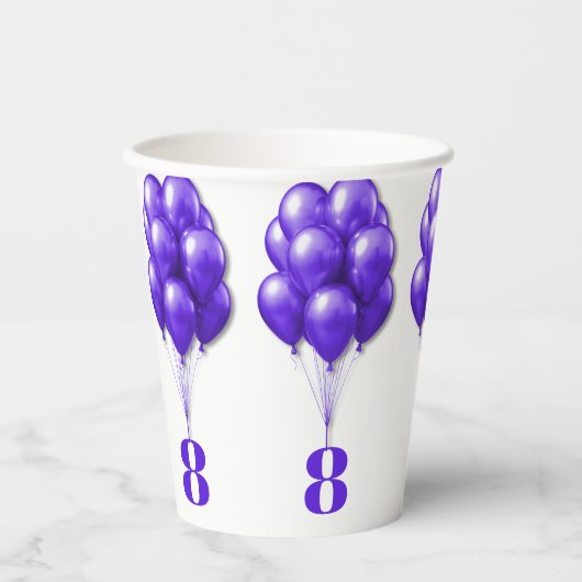 Gobelets En Papier Ballons pourpres Enfants Modèle d'âge d'anniversai (Recto)