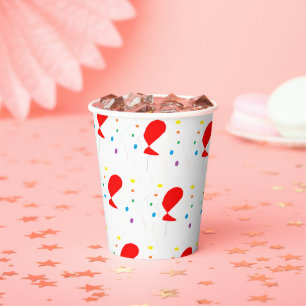 Gobelets En Papier Ballons rouges avec motif confetti coloré
